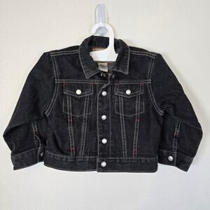 Baby Guess Black Denim Jacket Unisex 24M Embroidered Button Up Adorable Classic